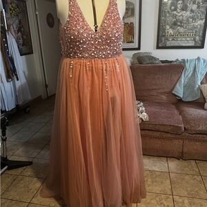 Not Plus Size!!  Elegant Peach Sequin Gown